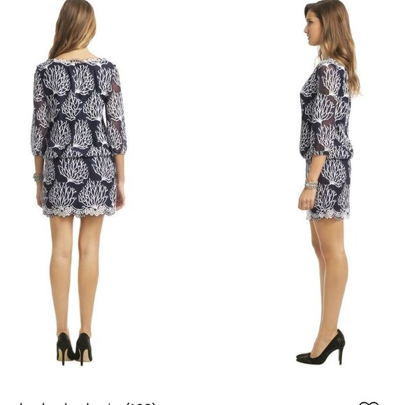 NWT Lily Pulitzer Seaside Coral Wendy Dress Notched Embroidered Lace Size 0 $198 - Picture 1 of 6